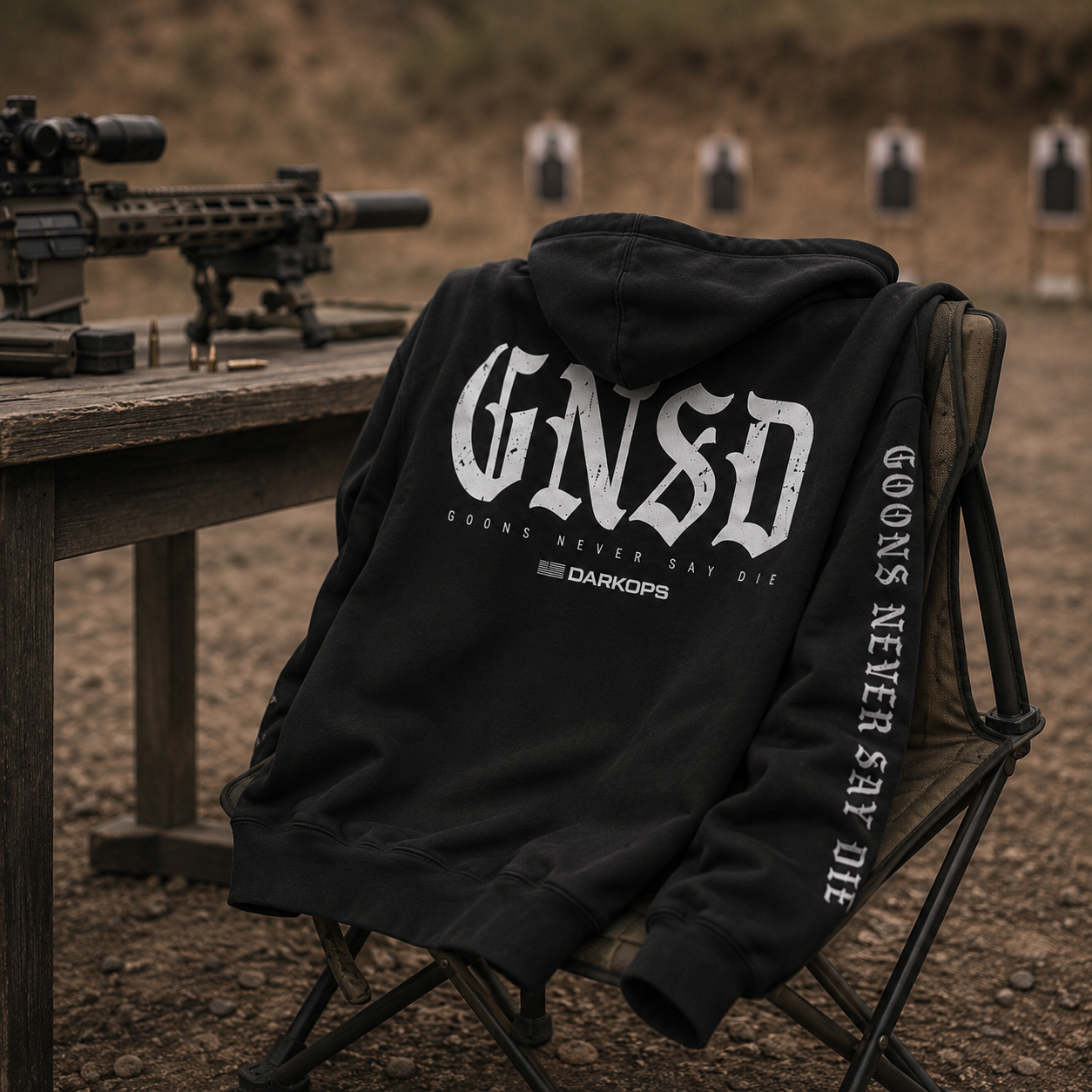 GNSD Goons Never Say Die Hoodie lifestyle at range