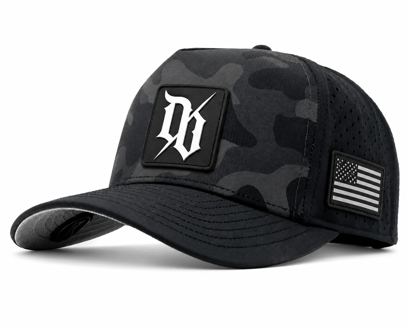 Black Multicam tactical operator cap — structured 6-panel snapback